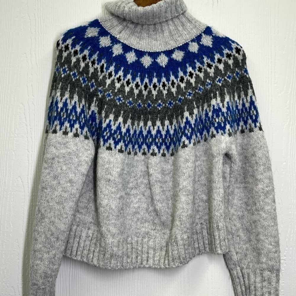 H&M - Jacquard Knit Light Gray Mélange Patterned Turtleneck Sweater Size XS - Picture 10 of 11